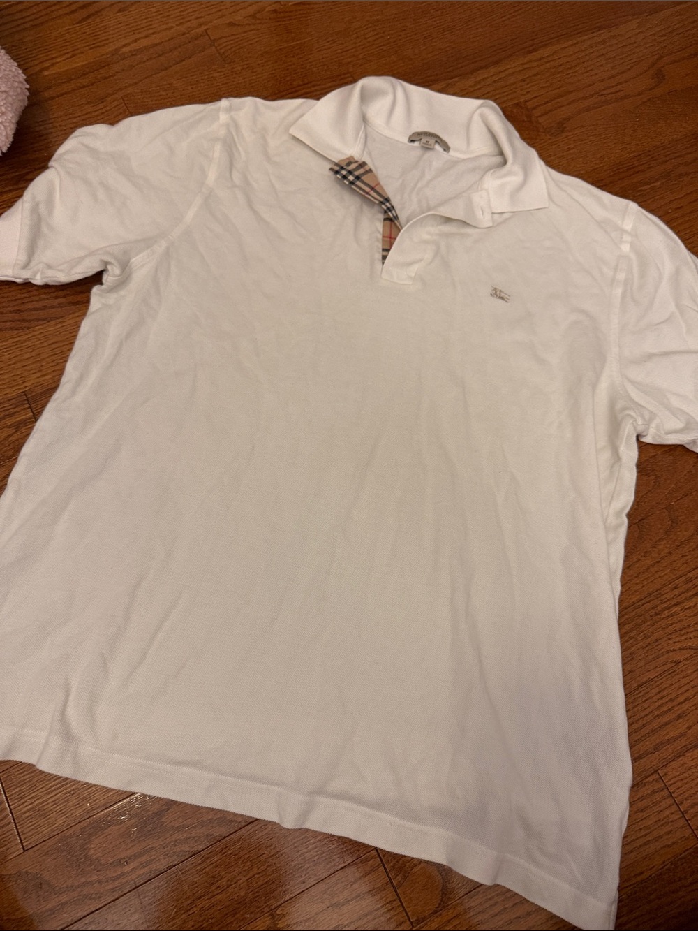 burberry london m White Men's Polo Shirt with Check Trim Collar